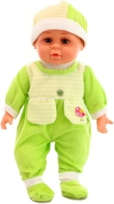 Bambolotto sonoro verde – bambola morbida con suoni