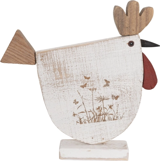 Decorazione gallina in legno con motivo floreale beige 27 × 5 × 27 cm