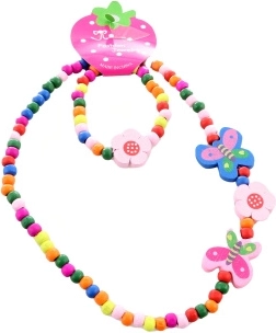 Set collana e bracciale con farfalle in perline di legno