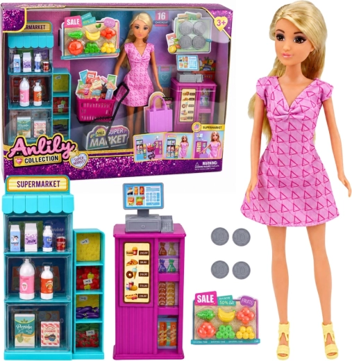 Bambola Anlily con supermercato, cassa e accessori