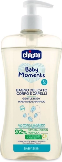 Chicco shampoo delicato per capelli e corpo Baby Moments 92% ingredienti naturali 500 ml