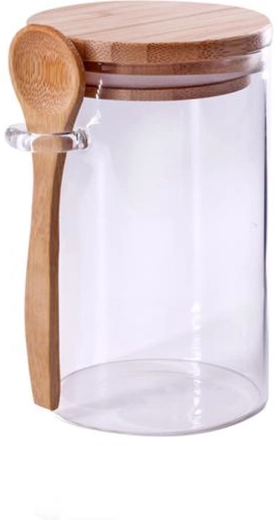 Barattolo in vetro con coperchio in bambù e cucchiaino 500 ml