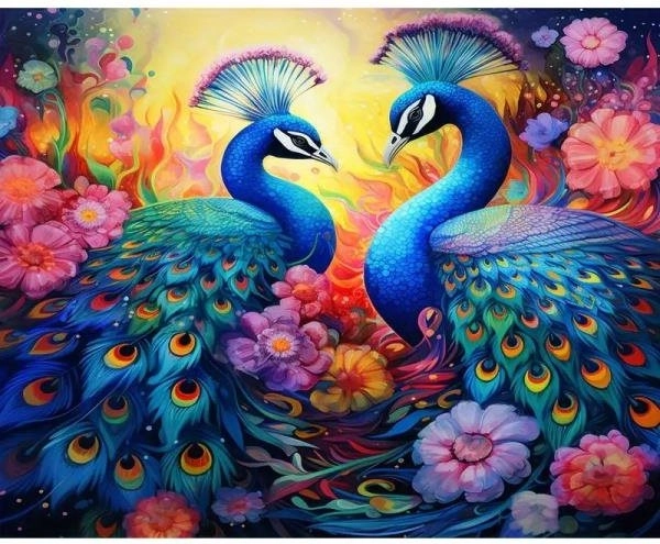 Pittura diamantata – Incontro di pavoni 30 × 40 cm