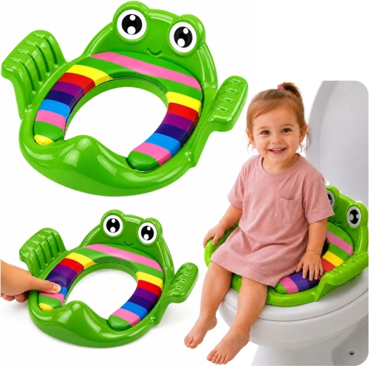 Sedile WC per bambini (riduttore per toilette) rana con seduta morbida e maniglie laterali verde