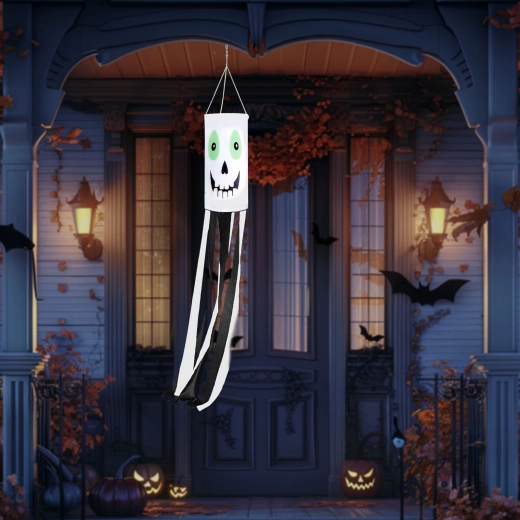 Manica a vento di Halloween a forma di fantasma bianco, 122 cm