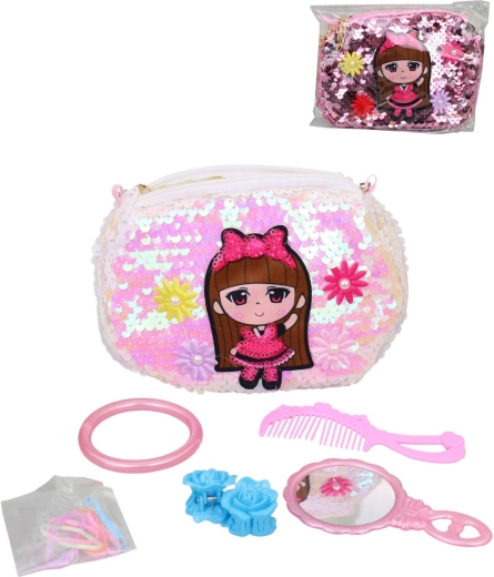 Borsetta per bambine con paillettes e accessori per parrucchiere