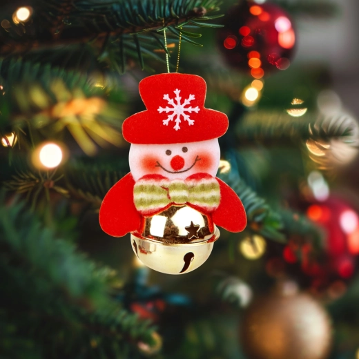 Decorazione natalizia per albero a forma di pupazzo di neve con campanello