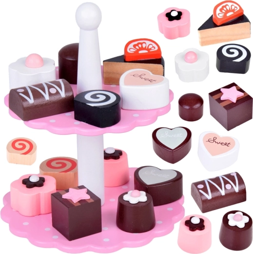 Set a due piani in legno con tortine per bambini