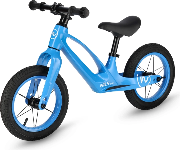 Bicicletta senza pedali per bambini con ruote LED NILS Fun RB901, pneumatici gonfiabili da 12", blu