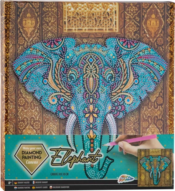 Pittura diamantata su tela con cornice elefante 30 × 30 cm