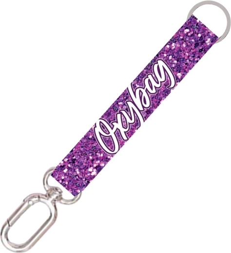 Portachiavi corto con moschettone Purple Glitter