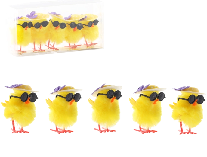 Decorazioni pasquali pulcini con occhiali da sole – set da 5 pezzi