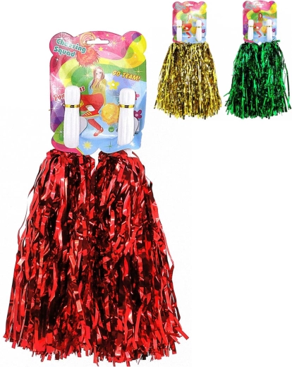 Pompon da cheerleader lucidi con frange 30 cm (2 pz) – vari colori