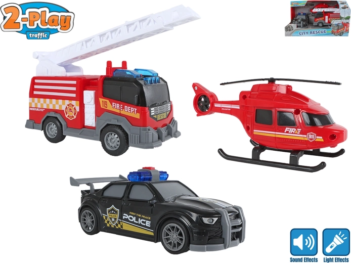 Set di veicoli di soccorso 2-Play Traffic (luci e suoni) - 3 pz