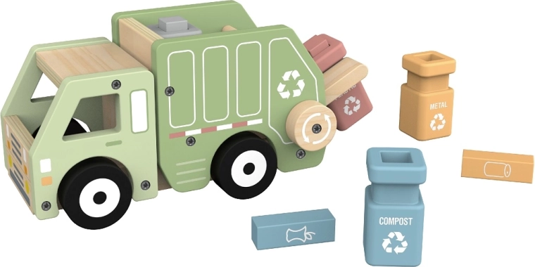 2Kids Toys camion della spazzatura in legno per il riciclo con contenitori