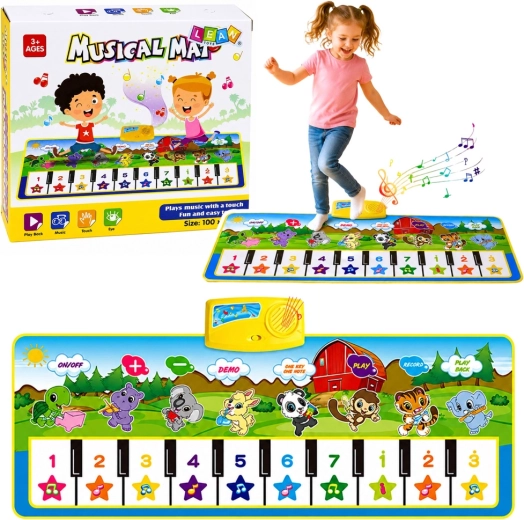Tappetino musicale educativo con piano e animaletti 100 × 36 cm