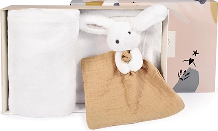 Set regalo Coniglietto Felice plaid e doudou beige