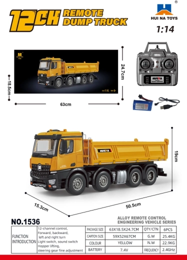 Camion ribaltabile giallo radiocomandato 1:14