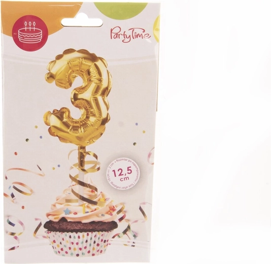 Palloncino in foil numero 3 con motivo torta, dorato, 12,5 cm