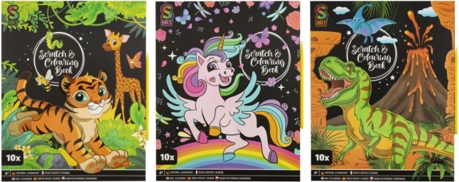 Set da grattare e colorare per bambini – 10 fogli con penna in plastica