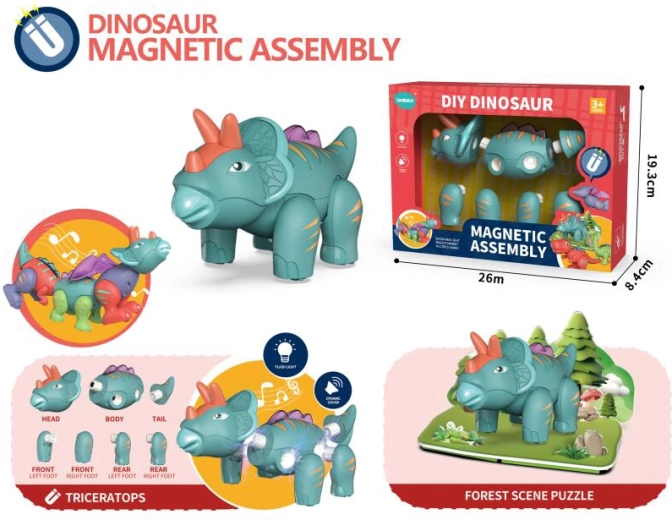 Dinosauro magnetico Triceratops con luce e suono