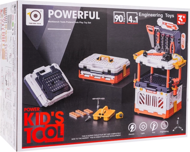 Tavolo da lavoro per bambini 4 in 1 con 90 pezzi di attrezzi