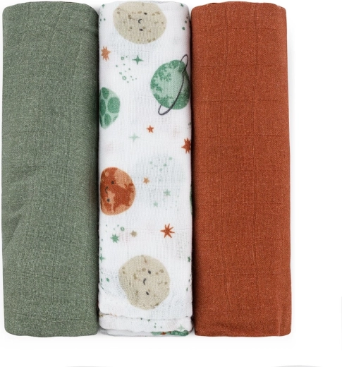Petite&Mars pannolini in mussola di bambù Moussy Celestial Planets 68 × 68 cm (3 pz)