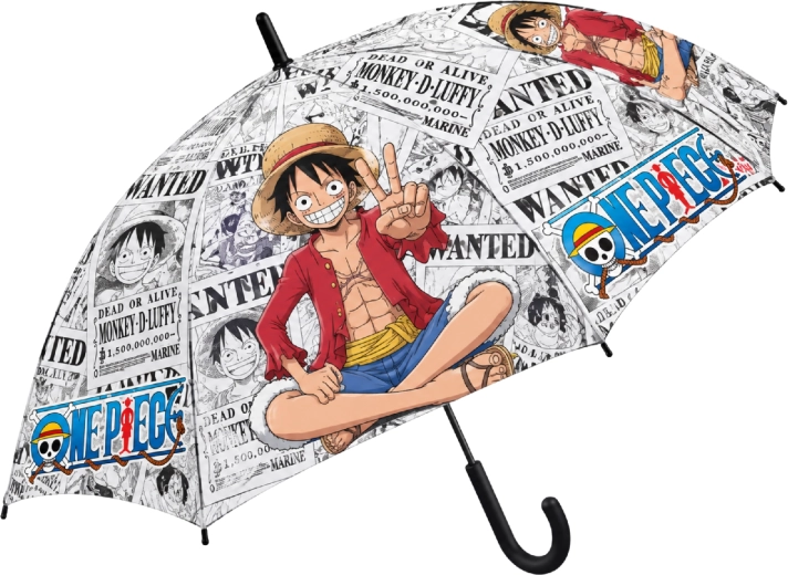 Ombrello automatico per bambini One Piece con motivo di Luffy, 48,5 cm, nero