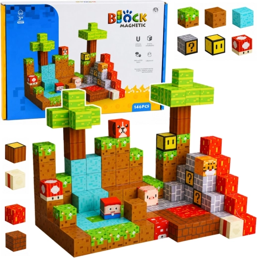 Blocchi da costruzione magnetici – mondo pixel, 146 pezzi