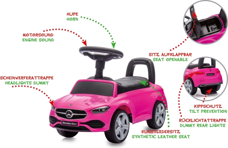 Girello per bambini Mercedes-Benz C-Class 2 in 1 rosa