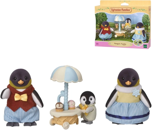 Famiglia di pinguini Sylvanian Families con carretto dei gelati - 3 pezzi