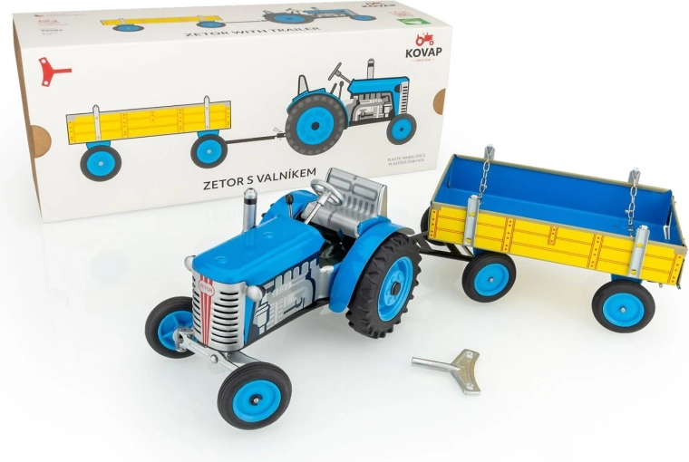 Trattore Zetor con rimorchio a chiavetta in metallo 28 cm KOVAP – Blu