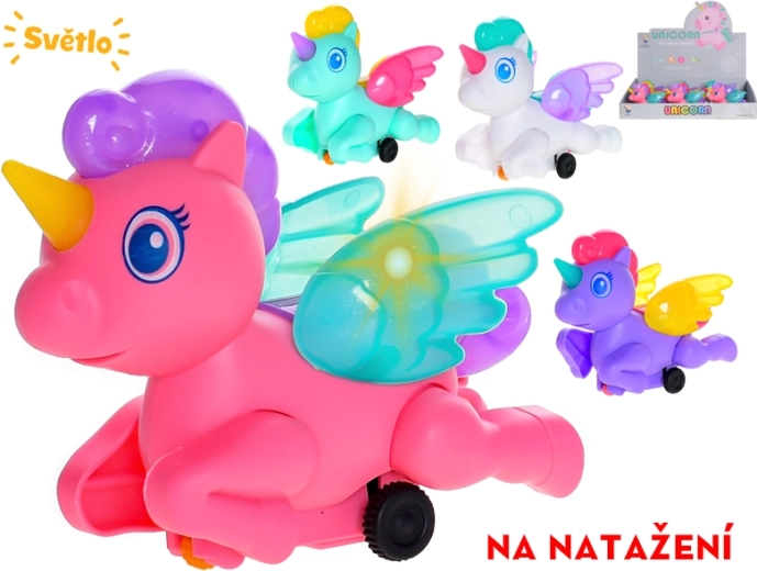 Unicorno cavalcabile a retrocarica con luce 13 cm