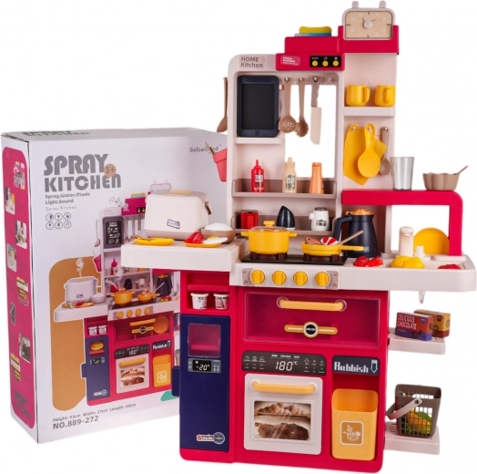 Cucina giocattolo interattiva con vapore, luci e suoni, 80 pezzi – Rosso