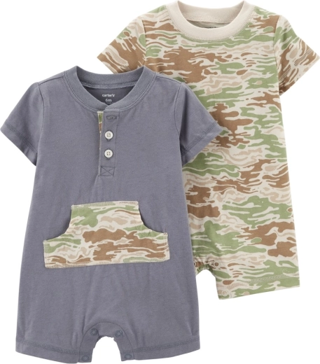 CARTER'S tutina estiva in cotone con maniche corte per bambino GreyGreen (2 pz) – NB/tg. 56