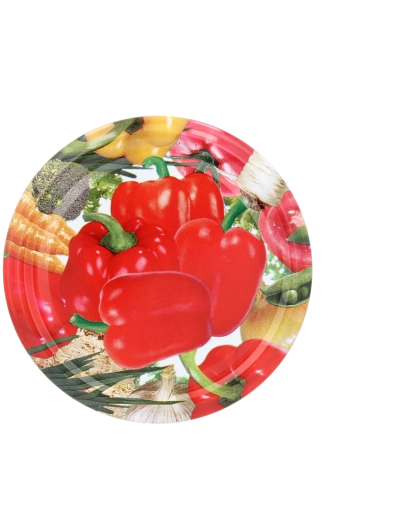 Coperchi per conserve 66 mm con motivo peperone, 4 ganci – confezione da 1100 pz