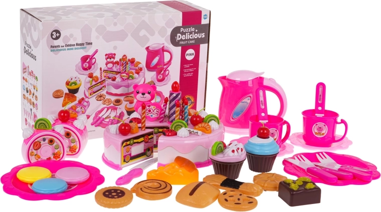 Set di compleanno per bambini con torta e servizio da tè – Rosa