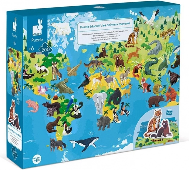 JANOD puzzle educativo animali a rischio, 200 pezzi