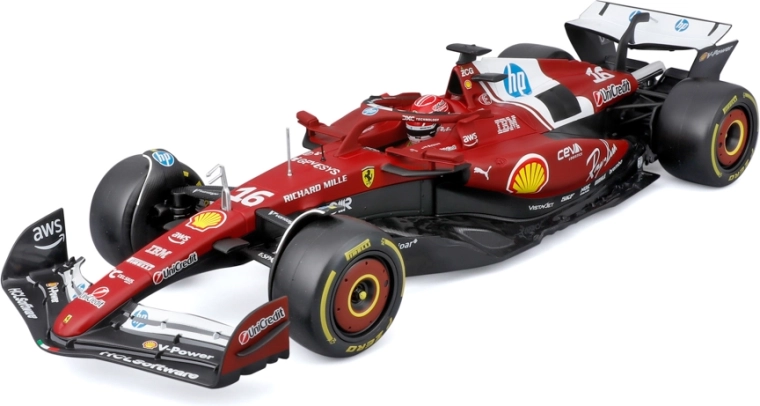 Modello F1 Bburago Ferrari SF-25 2025 Charles Leclerc 1:18 con casco
