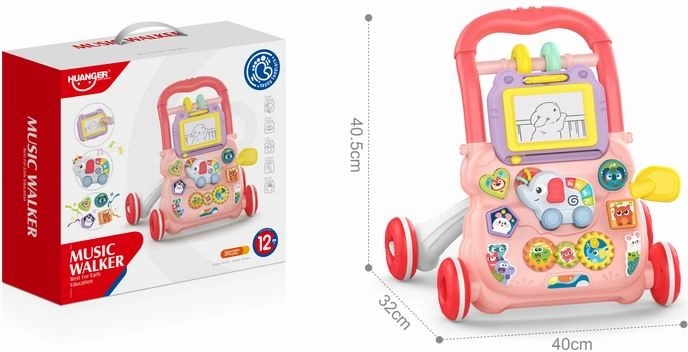 Girello spingibile elefante con lavagnetta – rosa