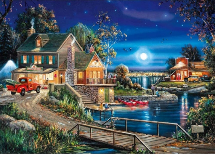Pittura con diamanti (diamond painting) Gospodarstwo nocą 40 × 30 cm