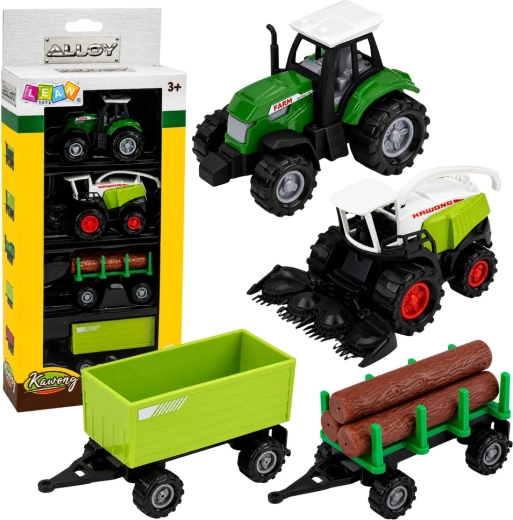 Set di veicoli agricoli 1:68 – trattore, trincia, rimorchio e carrello per legna (4 pz)