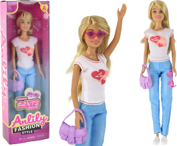 Bambola Anlily con lunghi capelli biondi e accessori – Bianca