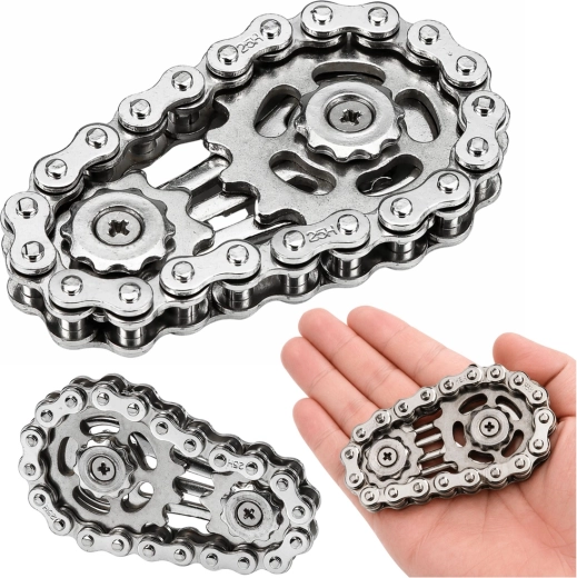 Fidget spinner antistress a catena in acciaio inox, argento