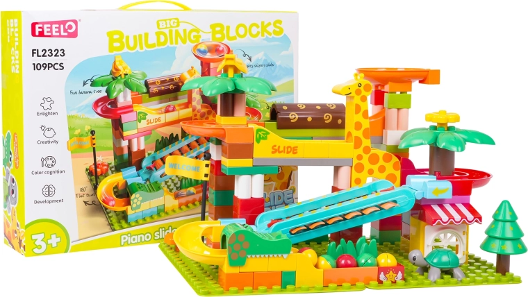 Set da costruzione safari pista per biglie con pianoforte (109 pezzi)