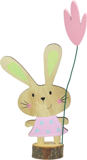 Decorazione in legno con coniglietto sul ceppo 17 cm