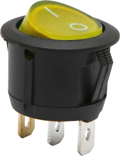 Interruttore a bilanciere rotondo giallo e nero con illuminazione