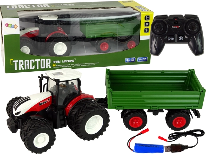 Trattore radiocomandato con rimorchio 1:24 rosso e verde