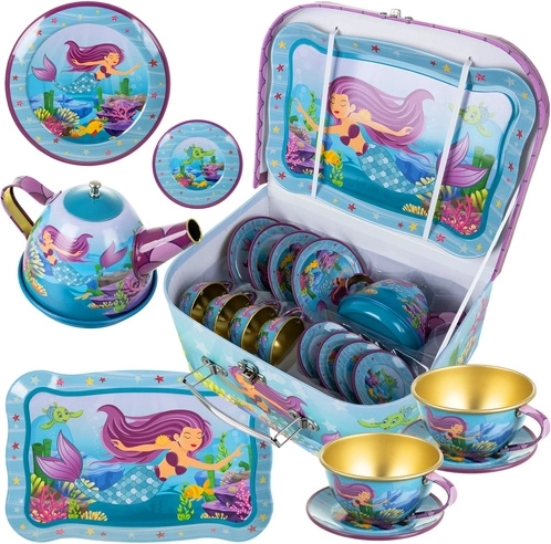 set da tè per bambini con sirena in valigetta di metallo