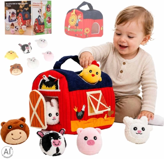 Sorter sensoriale in peluche a forma di fattoria con animaletti